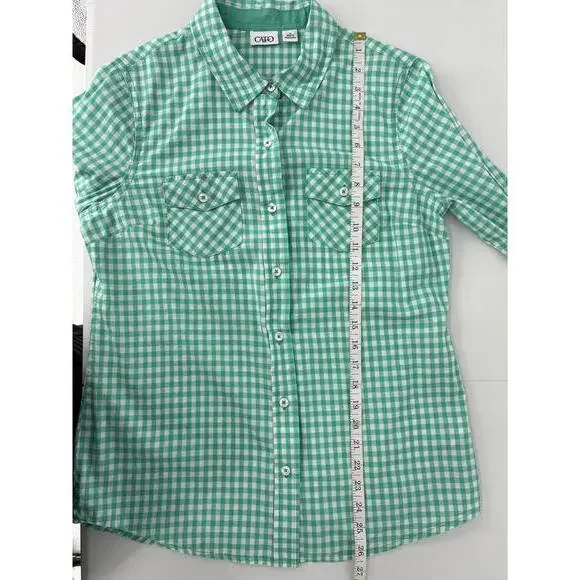 Cato Women's Teal Green and White Gingham Button-Up Shirt Medium - Picture 7 of 8